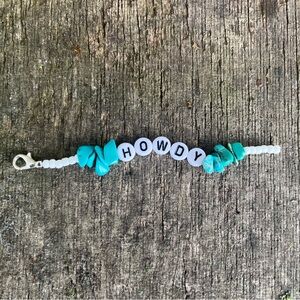 Handmade Turquoise and White ‘HOWDY’ Mini Key Chain